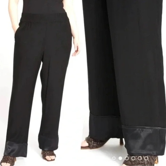 Universal Standard Large 22-24 Soiree Double Luxe Pull-On Black Shine Pants - Picture 1 of 12